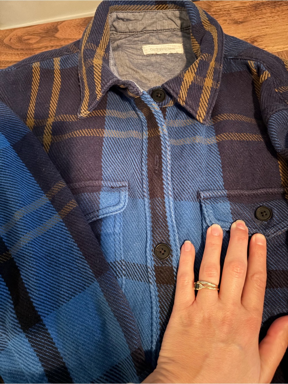 Outerknown Blue and Mustard Plaid ‘Blanket’ dress - Picture 3 of 5